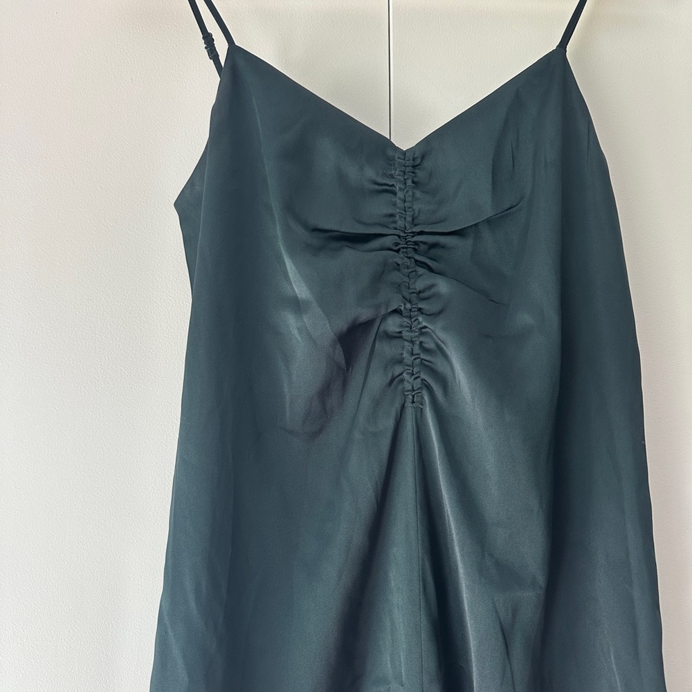 Express Elegant Dark Green Silky Slip Midi Dress - Picture 4 of 8
